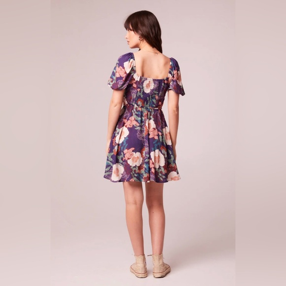 Band Of The Free AIMEE PURPLE FLORAL PUFF SLEEVE MINI DRESS Size XS NWT - Picture 3 of 13